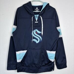 Fanatics Deep Sea Blue Seattle Kraken NHL Powerplay Warrior Pullover Hoodie Sz L